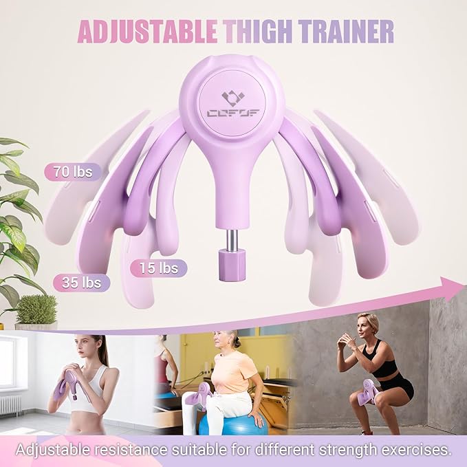 Thigh Trainer for Women, 15-70LB Adjustable Resistance Inner Thigh Exerciser for Pelvic Floor Muscle Repair, Thigh Trainer Kegel Exercise for Shaping, Yoga & Weight Loss at Home Gym