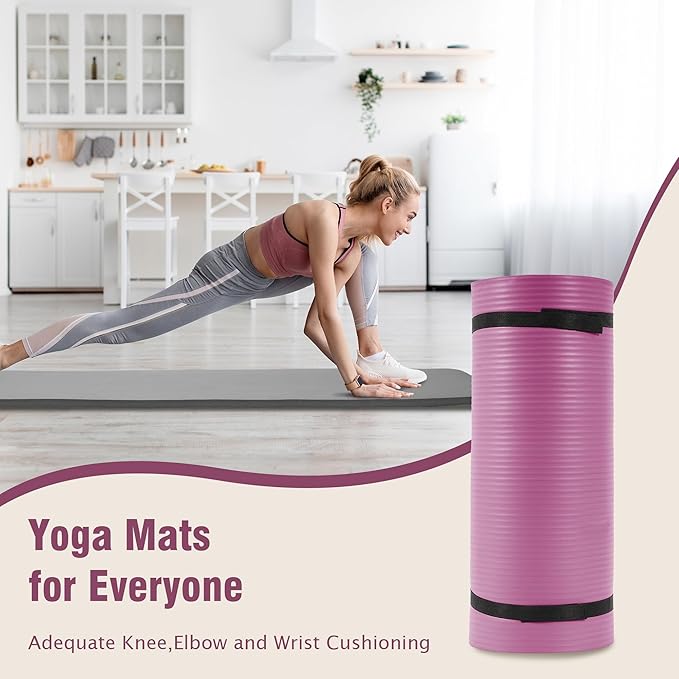 Yoga Mat 1-Inch Extra Thick High-Density Exercise Mat with Non-Slip Surface & Carry Strap for Men & Women Tear-Resistant Pilates Workout Mat for Home Gym, Floor Fitness, Deep Wine