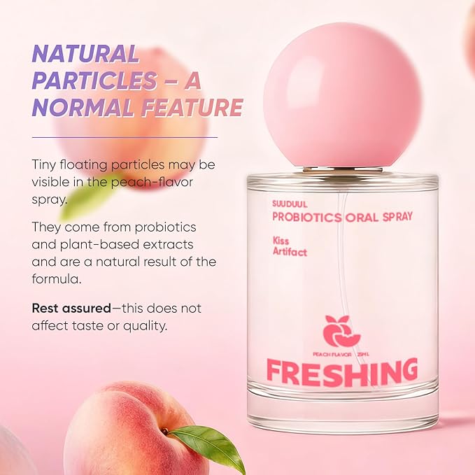 Probiotic Oral Spray, Mint & Peach Flavor Combo, Breath Spray with Prebiotics and Probiotics, Long-Lasting Freshness, Alcohol-Free, Convenient Travel-Sized, 25ml/0.85oz