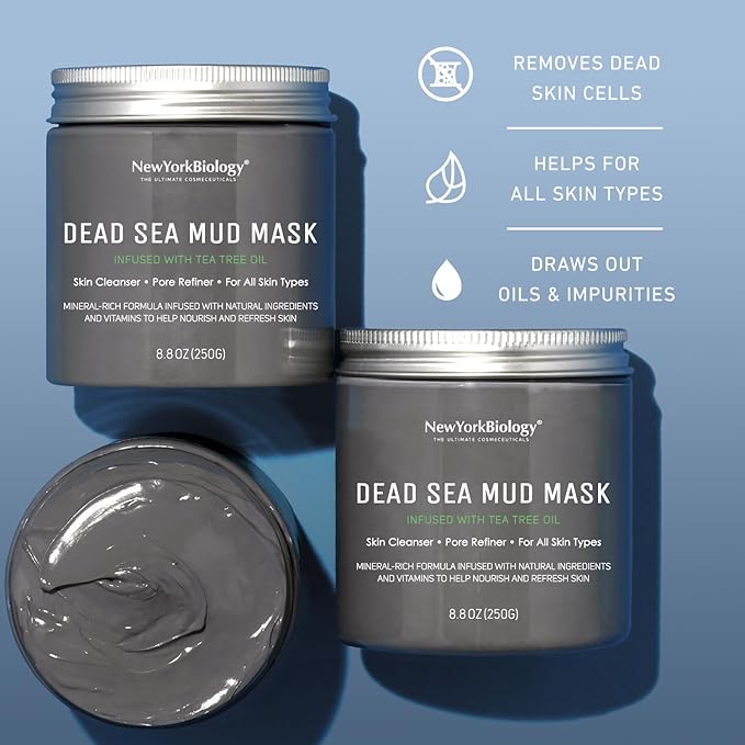 New York Biology Dead Sea Mud Mask for Face and Body | with Tea Tree | Spa Quality Pore Refiner for Oily Skin | Natural Skincare for Women & Men | Tighten Skin for A Healthier Complexion | 8.8 oz