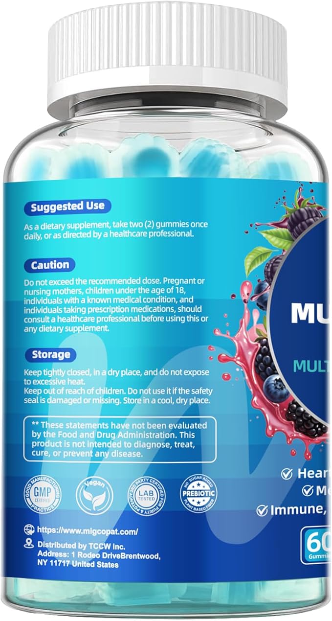 Multivitamin for Men, Mens Multivitamins Gummies w/Omega-3, Probiotics, Inositol, Folate, Biotin, Zinc, Vitamins A, C, D, E, B, Support Heart, Brain, Muscle, Energy, Sugar-Free, Berry Flavor