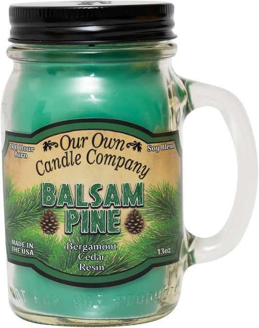 Our Own Candle Company, Balsam Pine Scented Mason Jar Candle, 100 Hour Burn Time, 13 Ounces
