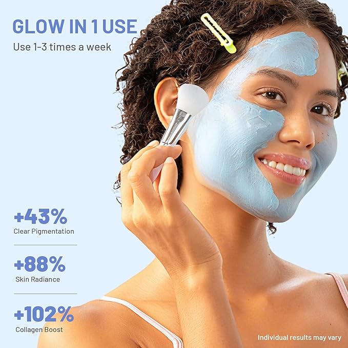 Large Pearl Radiance Clay Mask for Face - Mud Mask Enrich with 9x Peptides & Niacinamide for Glowing - Firming - Pore-Purifying - Glass Skin Care Gifts for Women Men with Brush, Blue, 5.3 oz