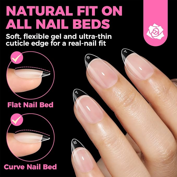 UNA GELLA Short Almond Nail Tips: 504PCS Short Fake Nails Soft Press On Gel Nail Tips Pre Shaped Almond Shape Home Nail Extension Full Cover, 12 Sizes Acrylic Gelly Tips