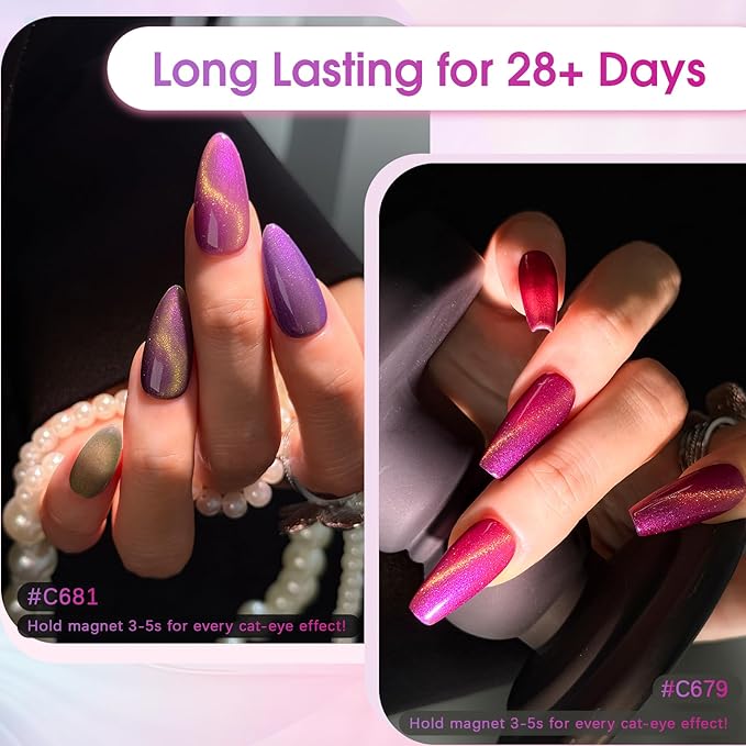 ROSALIND Gold Glitter Cat Eye Gel Polish - 12 Colors Magnetic Cateye Gel Nail Polish Set with Magnet Stick Golden Silk-like Effect Soak Off UV Set Sparkling Glitter Nail Art Collection