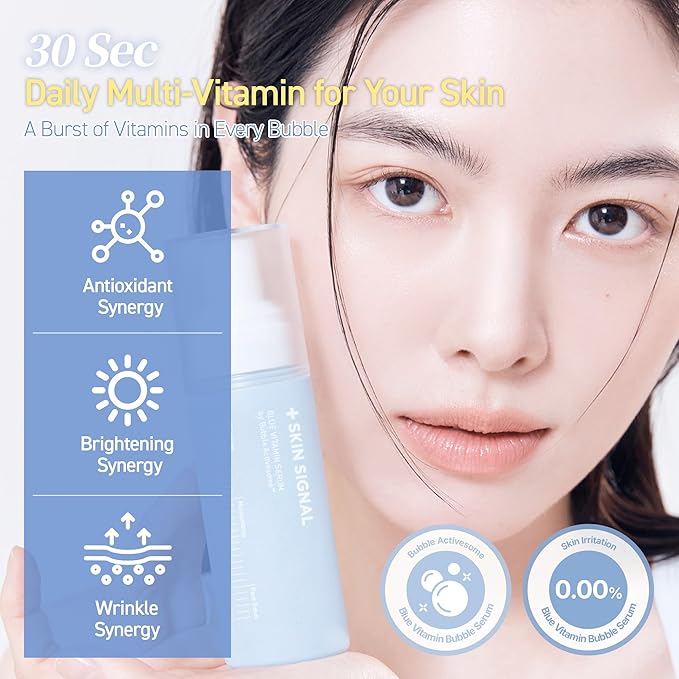 Blue Vitamin Bubble Serum, Niacinamide 50,000ppm, Adenosine, Pore Care & Skin Tone Support, Anti-Wrinkle, Korean Face Serum, 2.36 Fl Oz