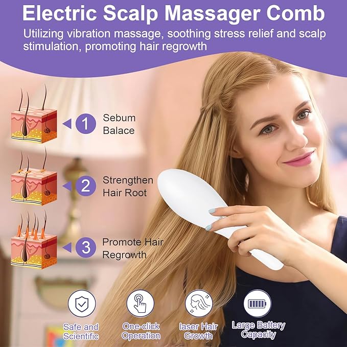 Hair Oil Applicator for Scalp, Electric Scalp Massager Comb, Hair Brush for Hair Fluid Essential Oil Serum, Use for Home & Travel (White)