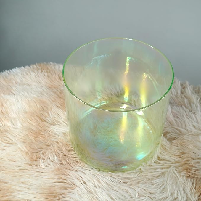 Hye-eun 6-Inch F Note Heart Chakra Green Gradient Clear Crystal Singing Bowl,Cosmic Light Transparent Sound Bowl with Mallet & O-ring,for Yoga Meditation Healing, & Energy Balancing