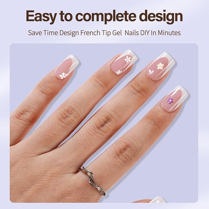 Misssix XBASICTIPS Deep French Gel Nail Tips, 150Pcs Soft Gel French Tip Press on Nails, Short Square Pre-shaped False Nails, No Need to File Fake Nails for Nail Art DIY