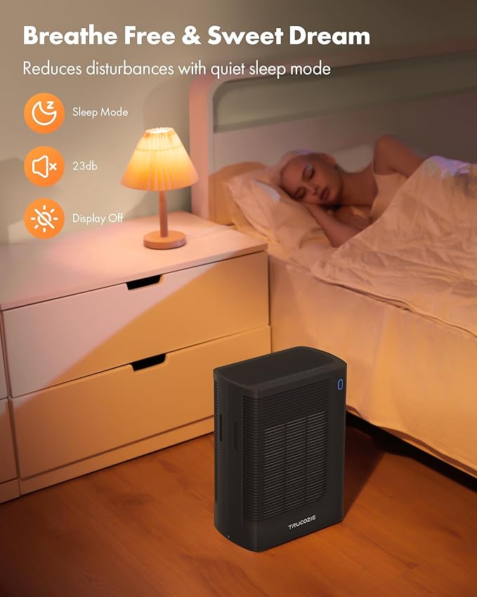 Trucozie T356 Air Purifier for Home Large Room Bedroom Up to 1937 Ft² in 1 Hr With Double-sided Air Inlet, Air Quality and Light Sensors, HEPA Sleep Mode for Allergies, Dust, Pollen, Pet Hair, Black