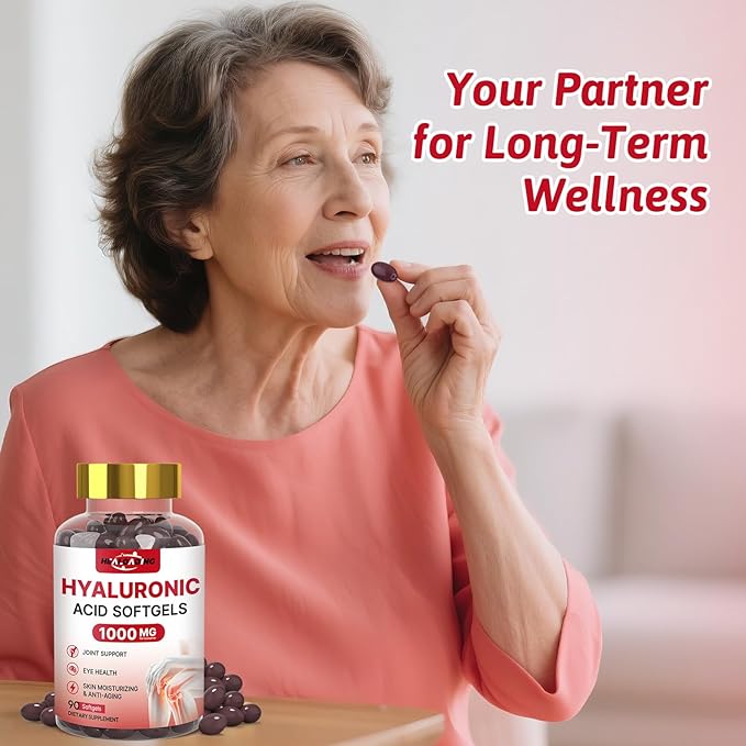 Hyaluronic Acid Supplements 1000mg Softgels: Joint Supplements for Men Hyaluronic Acid for Skin & Joint Hydration Non-GMO and Gluten Free