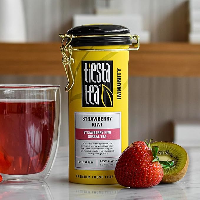 Tiesta Tea - Strawberry Kiwi Herbal Tea, Loose Leaf, Strawberry Hibiscus Kiwi Fruit Tea, Premium Caffeine-Free Herbal Blend, Make Hot or Iced & Up to 50 Cups, 5 oz Refillable Tin
