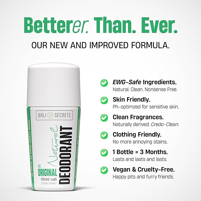 Bali Secrets Natural Deodorant for Women & Men. Nonsense Free. Clean Formula for Sensitive Skin. Strong & Reliable Odor Protection. No Synthetic Aluminum. Organic & Vegan [THE ORIGINAL]