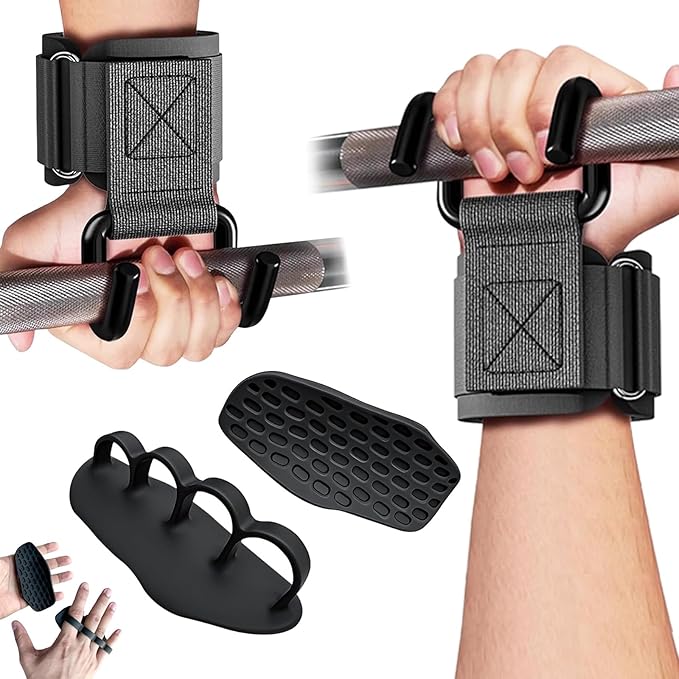 GPANDAG Weight Lifting Hooks and Lifting Grips for Men and Women(2 Pair), Lifting Straps Gym Grip for Weightlifting, Deadlifts, Pull-Ups, Strength Training, Wrist Wraps Hooks for Teen