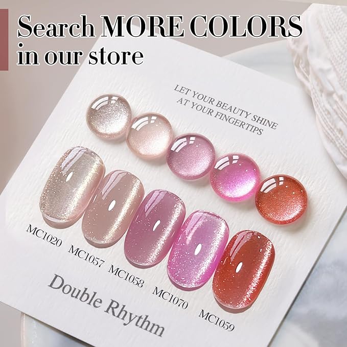 Double Rhythm Cat Eye Gel Polish with Magnet 15ML Holographic Glitter Shimmer Translucent Jelly Color 0.5 OZ Magnetic Gel Polish Salon DIY at Home (Nude-MC1020)