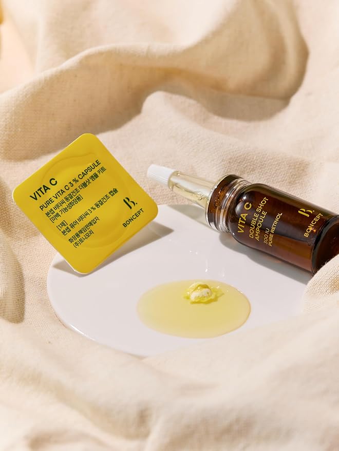VITA C Capsule Double Shot Ampoule Kit-Korean VitaC Retinol Facial Serum for Dark Spots Uneven Skin Tone, K-beauty Skin Care, 10ml, 0.33 fl. oz.