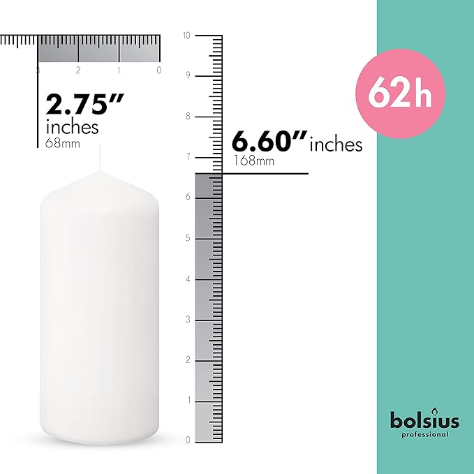 BOLSIUS 12 White Pillar Candles - 2.7 x 6.7 Inches Unscented Candle Set - 62 Hours - Dripless & Smokeless Clean Burning Dinner Candles