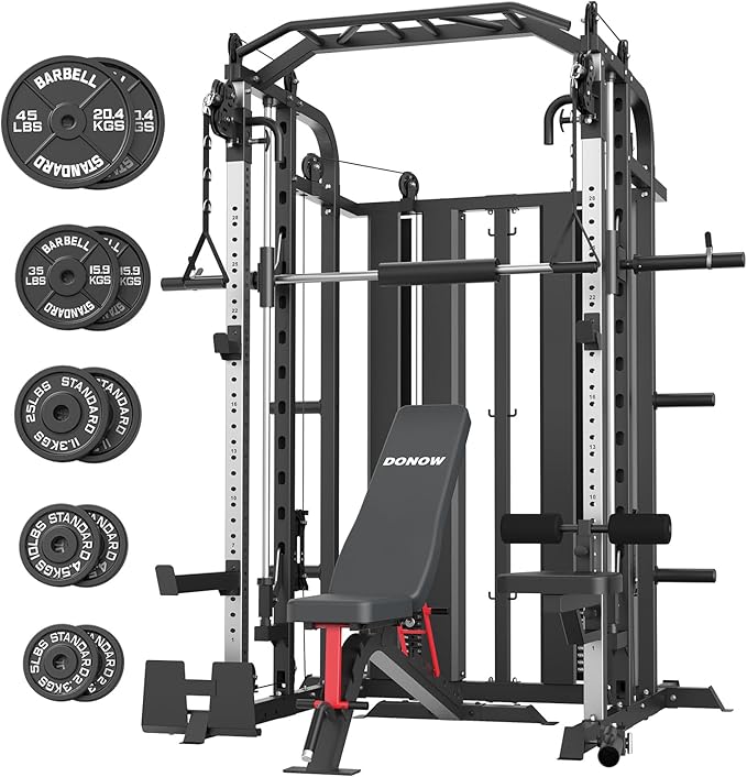DONOW Smith Machine with Weight Stacks Home Gym Sytem Power Cage Squat Rack Dual Cable Crossover Machine All in One