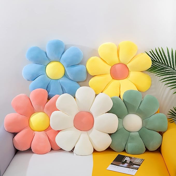 Flower Pillow, Flower Shaped Throw Pillow Floor Pillow Soft Seating Cushion Room Decor Plush Pillow for Bedroom, Sofa, Bed, Reading (15 inch, Green)
