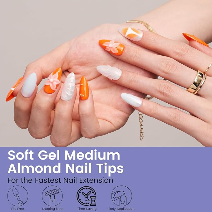 Medium Almond Nail Tips: 240PCS Soft Gel Clear Almond Pre-Shaped Nails Tips with Nail Stand, 12 Sizes Full Cover Fake Press on Nails for Acrylic Nail Tip Home DIY Salon Nails