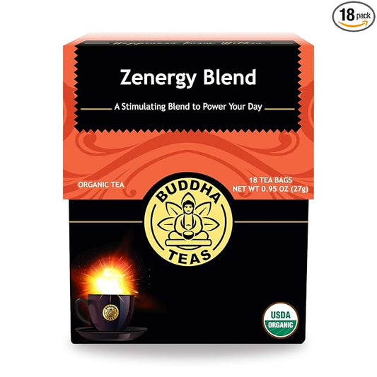 Organic Zen-ergy Blend Tea - Kosher, Contains Caffeine, GMO-Free - 18 Bleach Free Tea Bags