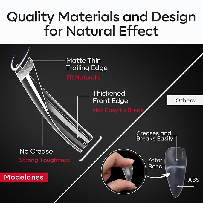 modelones Long Square Nail Tips, 2XXL Straight No C Curve Half Cover Soft Gel Tips Pre-shaped Acrylic Fake Nails False Clear Press on Extension Gel Kit Manicure DIY at Home 216PCS 12Sizes