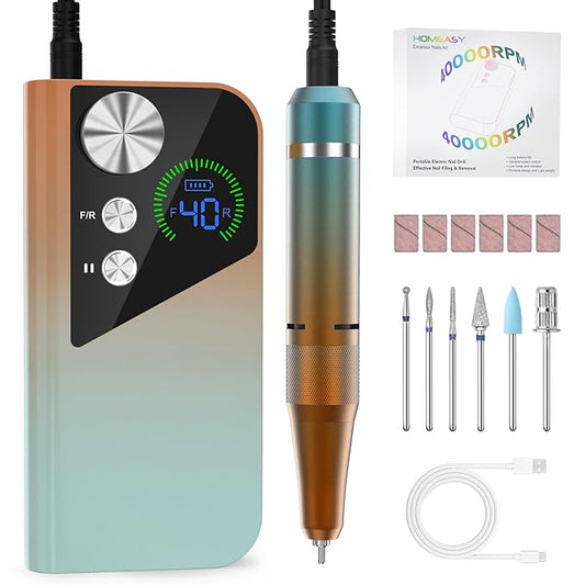Nail Drill 40000RPM - Rechargeable Nail File with Bits, Professional E-Filer for Acrylic Nails, Gel Polishing, Manicure & Pedicure E File with Large HD LCD Screen - M96 Orange