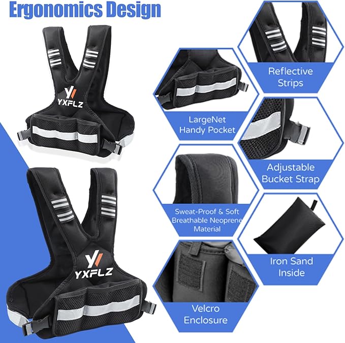 Weighted Vest Women Men - Adjustable Weighted Vest Woman with 6 Ironsand Weights, 4-10lb/11-20lb/21-32lb Vest for Walking, Running, Fitness, Strength Training, Workouts