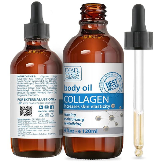 Dead Sea Collection Body Oil for Dry Skin - Collagen & Vitamin E - Moisturizing & Nourishing, Anti-Aging & Skin Elasticity Support for Face (4 Fl. Oz Each)