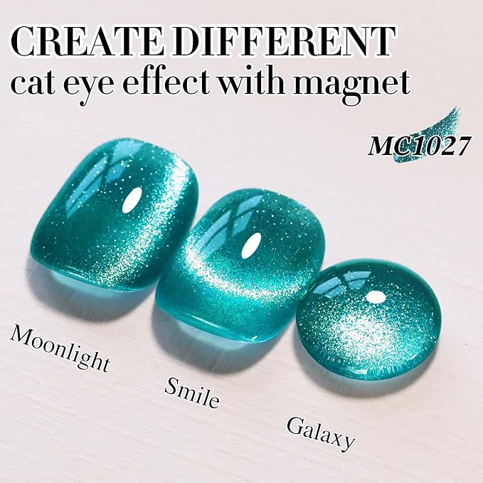 Double Rhythm 0.5 OZ Cat Eye Gel Polish with Magnet 15ML Holographic Glitter Shimmer Translucent Jelly Color Magnetic Gel Polish Salon DIY at Home (Teal-MC1027)
