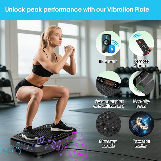 SoftGym Vibration Plate Exercise Machine for Lymphatic Drainage,Power Vibrate Stand Shake Board 450 Lbs Capacity Whole Body Workout Waver with Fitness Resistance Bands Weight Loss Gifts for Women Men