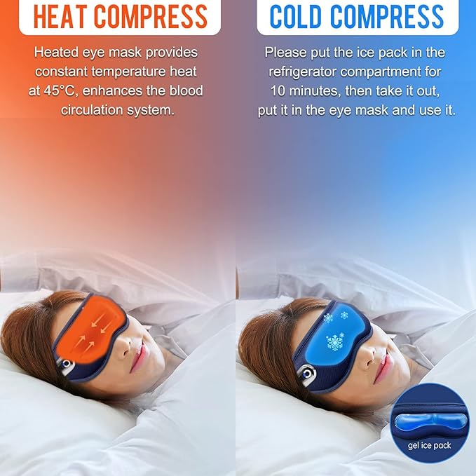 Heated Eye Mask with Vibration Massager, Cordless Rechargeable for Dry Eyes, Black