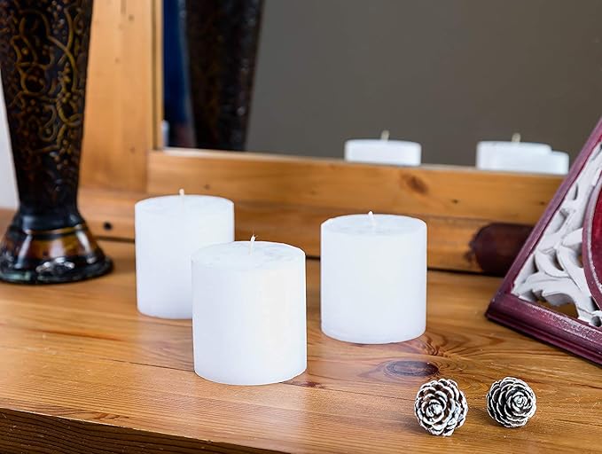 Melt Candle Pillar Candles, 3 Pack - Unscented Candles for Home, Church, Weddings, & More - 3" x 3", White