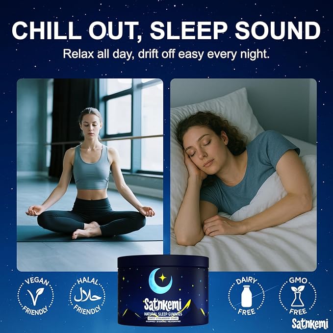 Sleep Gummies for Adults, Melatonin-Free Natural Sleep Aid with Valerian Root, L-Theanine, Magnesium & Passionflower, Star-Shaped Strawberry Gummies,Non-GMO, Gluten-Free Supplement, 60 Count
