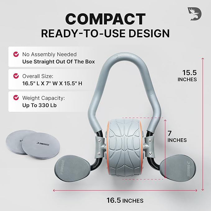 DMoose Fitness Ab Roller Wheel with Elbow Support & 2 Knee Pads - Abdominal Exercise Trainer for Core Strength Training - Ultimate Abs Workout Equipment for Home and Gym - Ab Machine for Men & Women