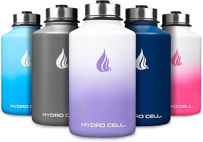HYDRO CELL Stainless Steel Insulated Water Bottle with Straw - For Cold & Hot Drinks - Metal Vacuum Flask with Screw Cap and Modern Leakproof Sport Thermos for Adults (Lavender/White 64oz)