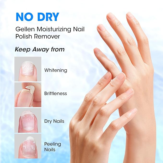 Gellen Non Acetone Nail Polish Remover, Non Toxic Fingernail Polish Remover for Quick Dry Nail Polish, Ocean Scent Dual-phase Nourishing Gentle Nail Polish Remover with Easy Push-down Pump, 6.09 Fl Oz