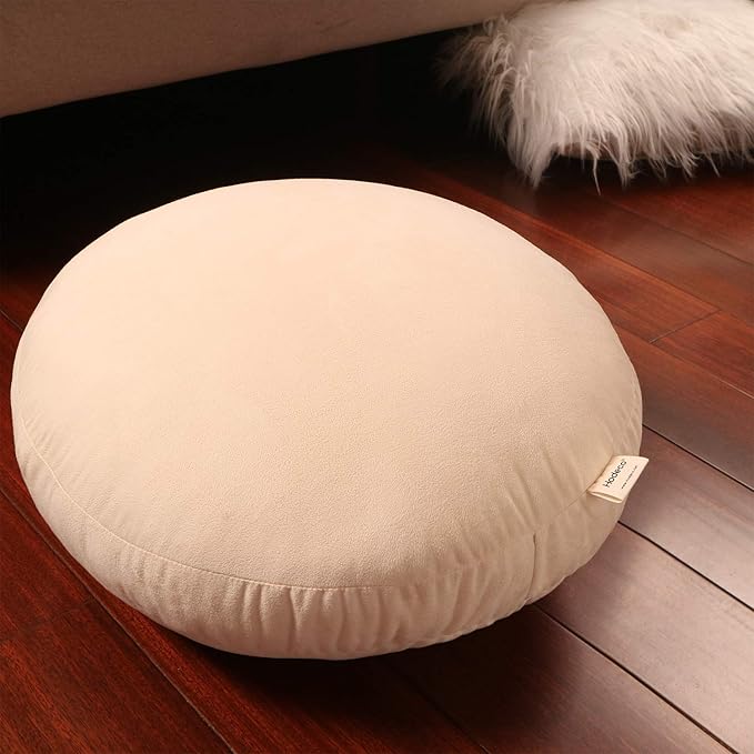 Round Throw Pillows Down-like Polyester Filling Super Soft Pillow Ultra Fluffy Feather-like Touching Home Decor Circle Round Floor Pillow for Couch Bed Sofa, 1 Piece (18x18 Inches, Beige)