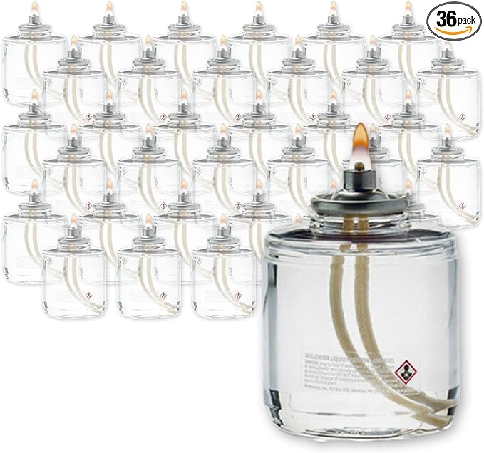 Hollowick Disposable Liquid Candles, 50 Hour, for Use in Glass Votive Tealight Lamp Holders, Restaurant Wedding Table Top Lights, Child Resistant Closures, 36 Pieces, Clear Fuel Oil HD50-36
