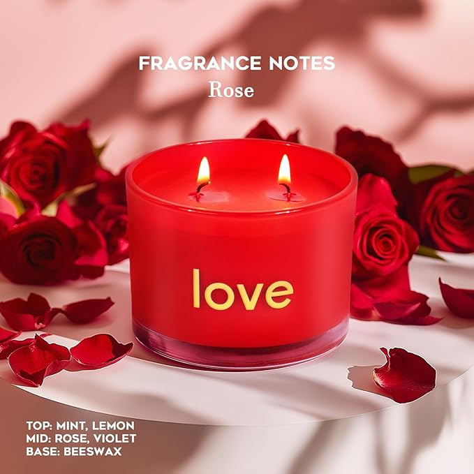 KONNI Red Rose Love Soy Scented Candles for Home, 2 Wick 12.35oz Luxury Aromatherapy Candle for Women Men, 60 Hours Long Lasting Candle, Clean Burning Jar Candle, Romantic Gifts for Mon Wife