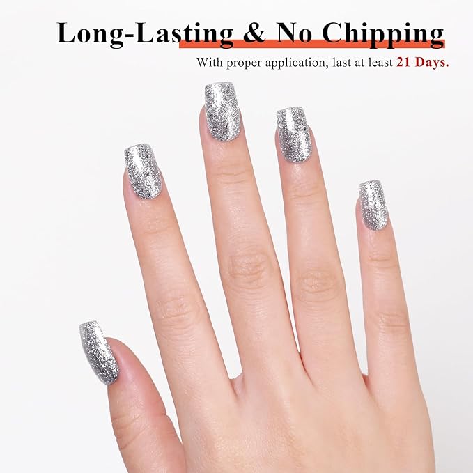 Imtiti 10ml Silver Glitter Gel Nail Polish Long Lasting Soak Off UV Led Christmas Silver Gel Polish Salon DIY at Home Gift for Women 1Pcs