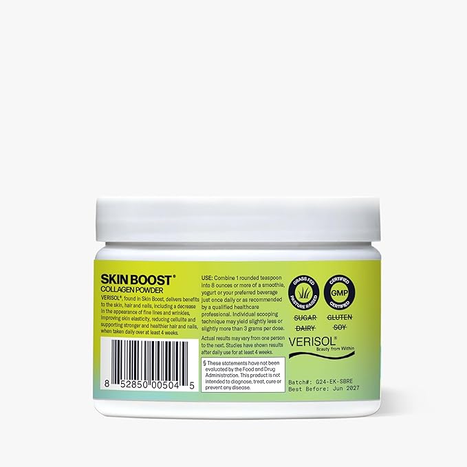 Sparkle Wellness VERISOL Bioactive Hydrolyzed Collagen Peptides | Collagen Powder Supplement with Vitamin C for Skin, Hair & Nail Health | Skin Boost (No Flavor) [30-Serves]