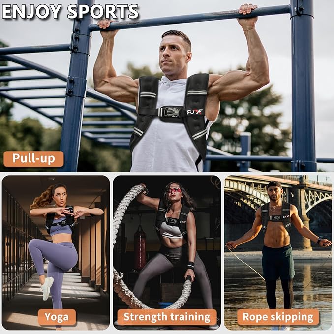 FUFF Weighted Vest Woman, 5/10/12/15/20/25/30 LB Womens Weight Vest for Walking, Strength Training Weight Vests for Female Men, Reflective Stripe Fitness Body Vest for Workout Running Jogging