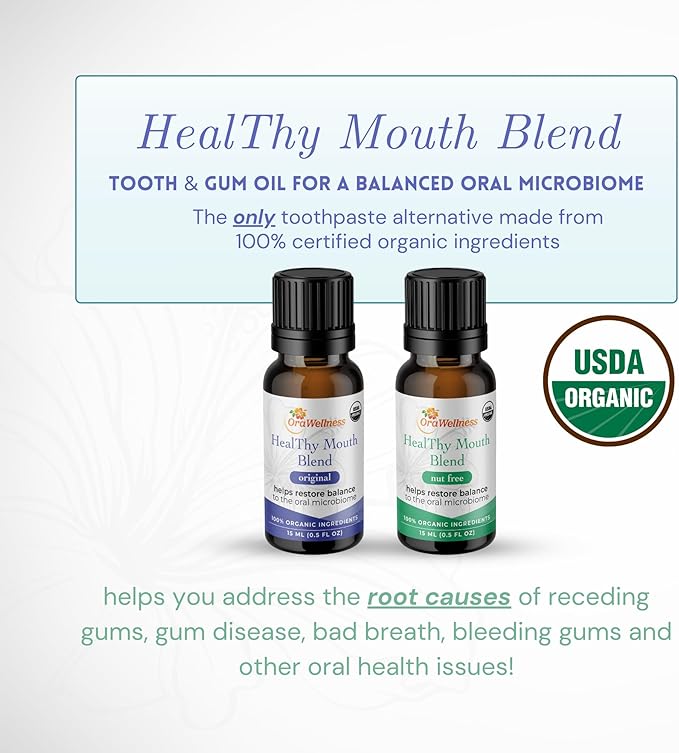 OraWellness Healthy Mouth Blend Organic Tooth Oil, Flouride Free Made in The USA Toothpaste & Mouthwash Alternative, Natural Rinse for Healthy Teeth & Gums for Women, Men and Kids, Pack of 3