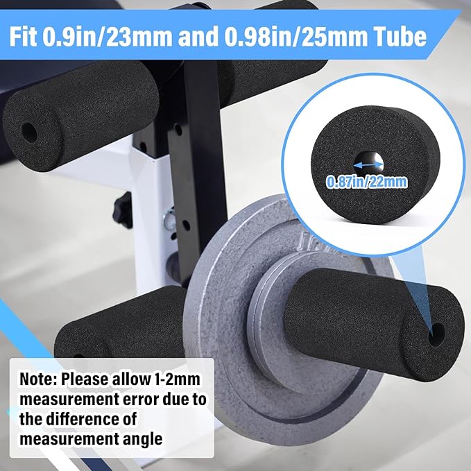 Deekin 4 Pcs Foam Foot Pad Rollers Buffer Tube Cover for Exercise Machine Home Gym Equipment Replacement Pads for Leg Extension Weight Bench Inversion Table(0.87 x 2.75 x 5.1 Inches)