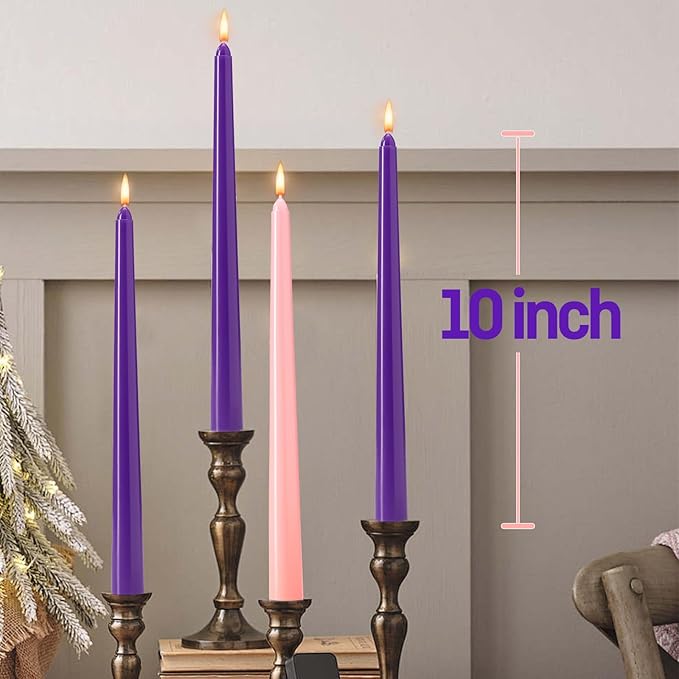 Hausware 36 Pack Taper Candles,27 Purple and 9 Pink,8 Hour Burn Time,Unscented Dripless and Smokeless,10 inch Elegant Premium Quality Dinner Candle for Home Décor,Wedding,Party Candlesticks