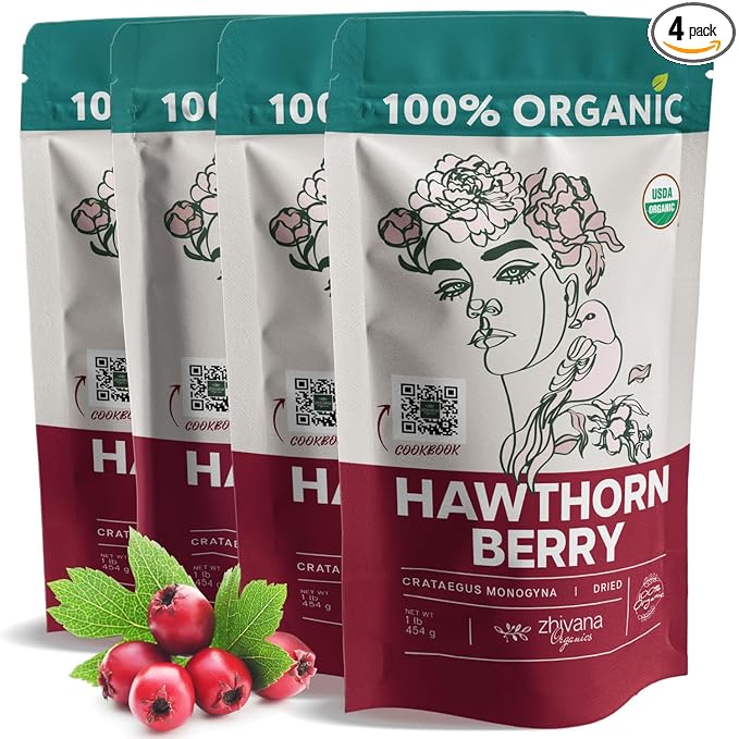 Organic Hawthorn Berry Tea (16oz.) 4 PACK - Hawthorne Berries for Herbal Tea, Tinctures, Recipes - Wild Crop - European Origin