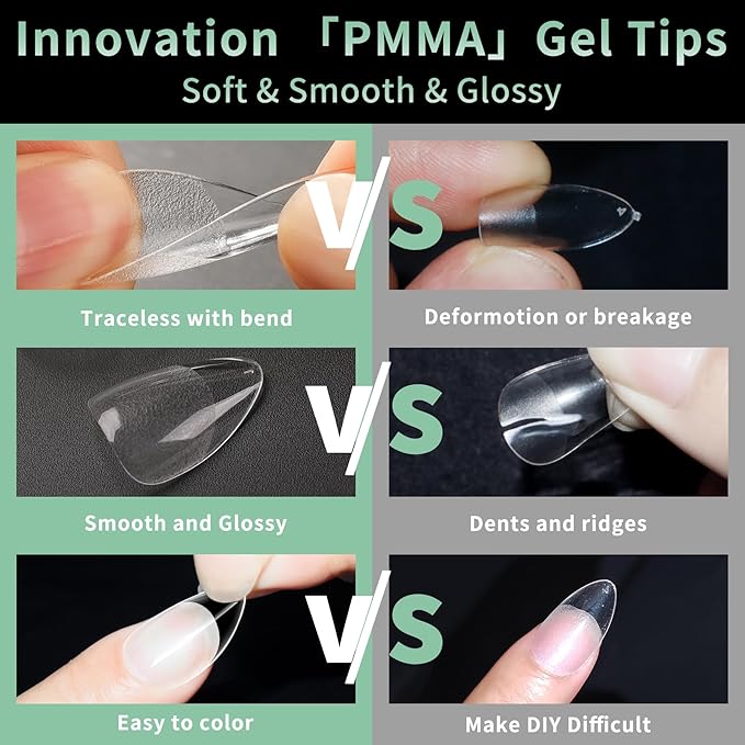 Short Round Oval Nail Tips, 216pcs Acrylic Soft Fake Nails Gel Nail Tips, Full Cover Pre-Shaped Matte Clear Press on Nails for Extension, Diy at Home Manicure 12 Sizes