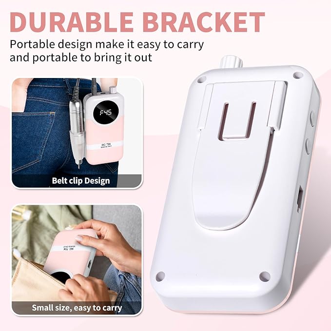 LIMEGIRL Professional Electric Nail Drill Kit 45000RPM Portable Cordless Toenail Cordless Toenail Machine with 14 Drill Bits and Base for Women (Pink)