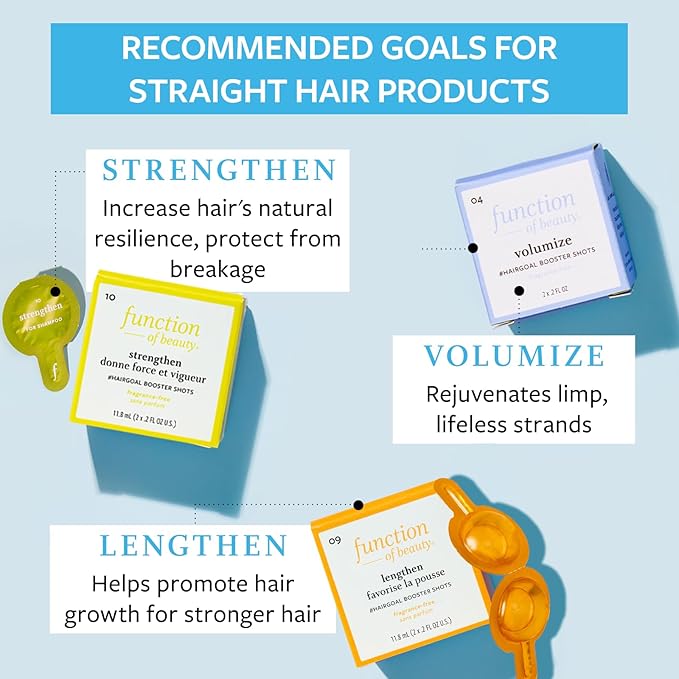 Function of Beauty Straight Hair Shampoo + Conditioner (11 oz Each) + Volumize, Strengthen & Lengthen #HairGoal Boosters Set - Sulfate-Free, Formulated to Hydrate and Seal in Moisture